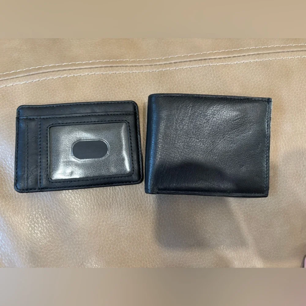 Genuine leather Black Wallet Set